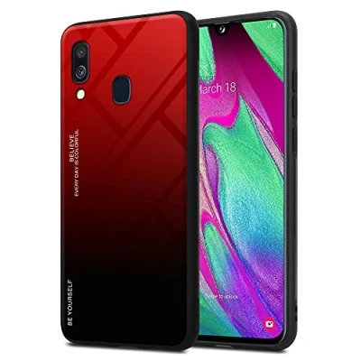Immagine di Cadorabo Custodia Compatibile con Samsung Galaxy A40 in Rosso Nero Coperchio Protettivo Bicolore Silicone TPU e Retro Vetro temperato