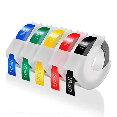 Immagine di Upwinning 3D Nastro Etichette a Rilievo Compatibille con Dymo Embossing 9mm, Compatibile per Omega Junior Etichettatrici Rilievo, nero/blu/rosso/giallo/verde, 5 confezione