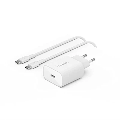 Immagine di Belkin BoostCharge Caricabatteria da parete 25 W con PPS, USB C Power Derlivery, caricatore rapido per iPhone 15, Galaxy, Note, iPad, Pixel e altri dispositivi, cavo a incluso