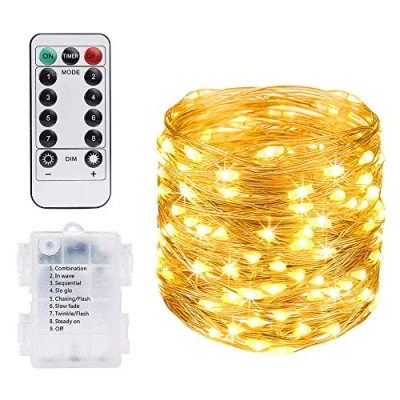 Immagine di Vicloon Stringa Luci LED, 10M 100 LED Natale Impermeabili, a Batteria, Lampada Fili di Rame, Decorative per Halloween, Compleanno, Matrimonio, Partito, Bianco Caldo