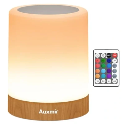 Immagine di Auxmir Lampada da Comodino, Luce Notturna Colorata RGB, LED con 13 Colori, 5 Livelli di Luminosità 3 Modi Illuminazione, Batteria Ricaricabile Portabile Telecomando
