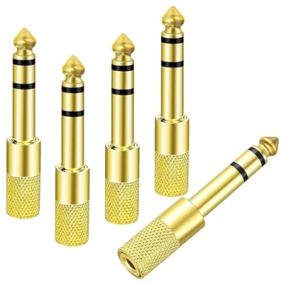 Immagine di Diompirux 5 Pezzi Adattatore Jack Cuffie, Stereo da 6,35 mm a 3,5 mm, Rame Puro Placcato Oro Convertitore Maschio Femmina, Compatibile con Altoparlante