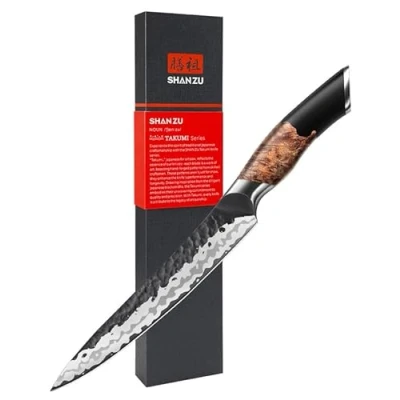 Immagine di SHAN ZU Coltello Universale Giapponese 15 cm, da Chef in Acciaio al Carbonio a 7 Strati di Alta Qualità, Coltelli Cucina Ultra Affilato Multiuso con Manico Acero