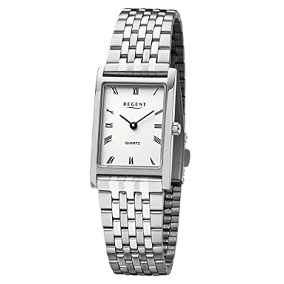 Immagine di REGENT Orologio da donna al quarzo con cinturino in acciaio inox e fibbia deployante, cassa piatta inox, diametro 22 mm, numeri romani, argento