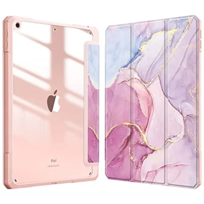 Immagine di FINTIE Custodia per iPad 10.2 Pollici 9a / 8a 7a Generazione (2021 2020 2019) [Built in Pencil Holder] Antiurto Sottile Case Posteriore Trasparente Cover con Auto Sveglia/Sonno, Glittering Marble