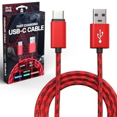 Immagine di ProFPS High Speed Controller Cavo di Ricarica Caricabatteria veloce 3 Metri Rosso/Nero USB C