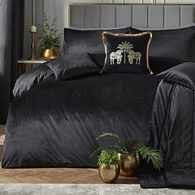 Immagine di Laurence Llewelyn Bowen Montrose Set copripiumino in velluto di lusso, colore: Nero Dimensioni letto matrimoniale