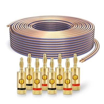 Immagine di PureLink SP020 050 Cavo per diffusori 2x4,0 mm² (filo 99,9% OFC rame pieno 0,10 mm) HiFi, 50 m, trasparente, set con 8 spine a banana