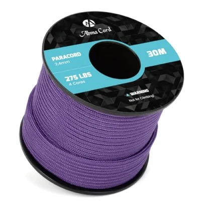Immagine di Abma Cord 30M Paracord 275 Nylon Corda 2,4 mm da Paracadute a 4 Fili Cavo di Sopravvivenza, Militare, Multiuso Max. 125kg (275lbs) Viola