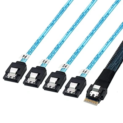 Immagine di chenyang CY Slim Line SAS 4.0 SFF 8654 4i 38 Pin Host a 4 SATA 7 Target Hard Disk Fanout Raid Cavo 50cm