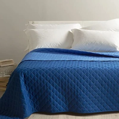 Immagine di Caleffi Copriletto Trapuntato Primaverile per letto Singolo MIX colore Blu Tinta Unita in Cotone