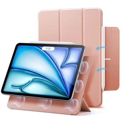 Immagine di ESR Cover per iPad Air 11&quot; M2 2024, 6/5/4 Gen (2024/2022/2020), Custodia Magnetica con Supporto Trifold, Aggancio Magnetico, Pencil Pro/USB C, Auto Attivazione/Standby, Oro Rosa