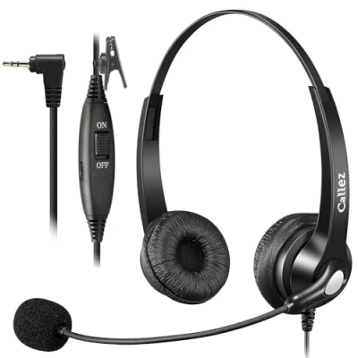 Immagine di Cuffie Telefono Fisso Cordless Dect con Jack da 2,5mm, Auricolari Call Center Microfono a Cancellazione del Rumore per Panasonic Gigaset Alcatel VTech Cisco SPA Grandstream Polycom Yealink W52P