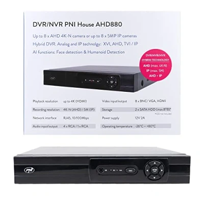 Immagine di DVR/NVR PNI House AHD880, 8 canali analogici 4K N o 5MP, H265+, ingresso audio, uscita USB2.0, 2 x SATA max 8TB