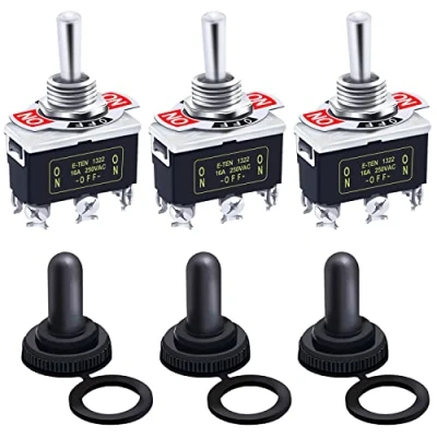 Immagine di mxuteuk 3 pezzi Interruttore a levetta bilanciere per impieghi gravosi 20A 125V DPDT ON/OFF/ON posizioni 6 pin con cappuccio impermeabile in metallo,Ten 1322 B203 3MZ