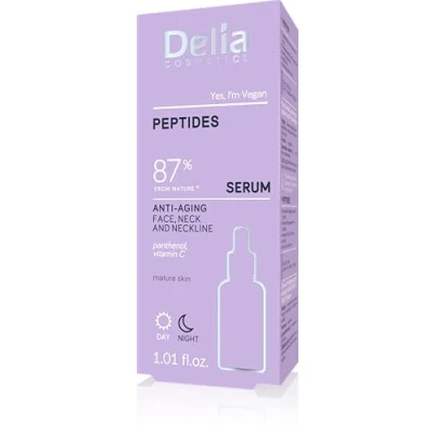 Immagine di Delia Cosmetics Siero Antirughe Peptidi Pelli Mature Riduce le Rughe. Uniforma il Colorito della Pelle Ritarda Processo di Invecchiamento Liscia e Soda Vegano 30ml