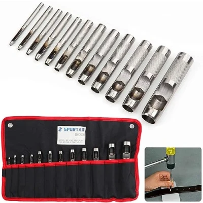 Immagine di Spurtar Set Fustelle buchi rotondi per cuoio e materiale morbido 12 pezzi Punzoni forati in acciao di alta qualità da 1/8&quot; 3/4&quot; (3mm 19mm)