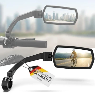Immagine di WITTKOP Specchio per bicicletta ampio campo visivo HD girevole e pieghevole a 360 montaggio superiore inferiore infrangibile durevole specchietto retrovisore convesso biciclette,