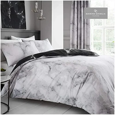 Immagine di GC GAVENO CAVAILIA Set di biancheria da letto con copripiumino stampato, per king size, reversibile, in policotone, colore: nero/grigio