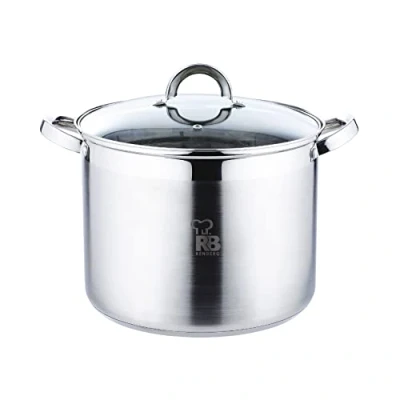 Immagine di RENBERG Alexander Pentola da Cucina Alta 26x19 cm e 9,5 L con Coperchio in Vetro Acciaio Inox Batteria Base Incapsulata a 5 Strati