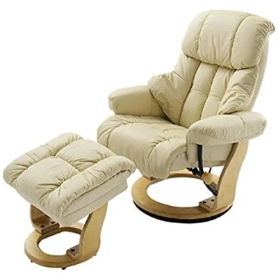 Immagine di Robas Lund Calgary Poltrona Relax con Sgabello, Portata Fino a 130 kg, Girevole, in Vera Pelle, Colore Fango, Struttura Legno Noce