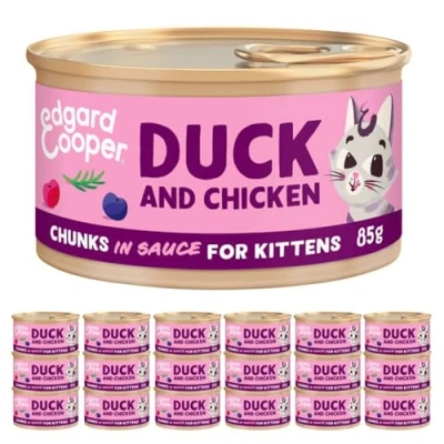 Immagine di Edgard &amp; Cooper Cibo Umido per Gatti Junior Gattini Sterilizzati o Attivi Carne in Salsa Senza Cereali Mangime Naturale 85g x 18 Anatra Pollo Fresco, Alimentazione Completa e Sana
