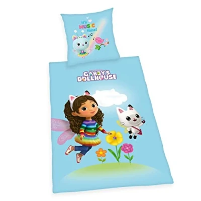 Immagine di Herding Set di Biancheria da letto La Casa delle Bambole Gabby, Federa 80 x cm, Copripiumino 135 200 Con Cerniera Scorrevole Qualità, Cotone