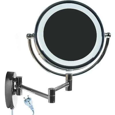 Immagine di HIMRY LED 8.5 Pollici Specchio a Parete, 21,5cm Doppio Facciate Illuminato Muro, con Spina EU (Tipo F), Design Pieghevole, Vera Metallo Cromato, Ingrandimento 7X, KXD3129 7x