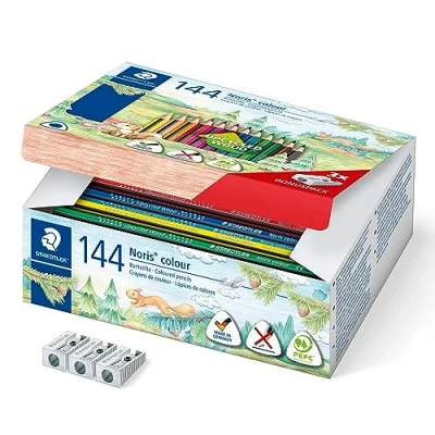 Immagine di STAEDTLER Noris Colour Matite colorate a elevata resistenza alla rottura, elegante design triangolare, in WOPEX, morbida superficie ergonomica, set da 6 con astuccio cartoncino
