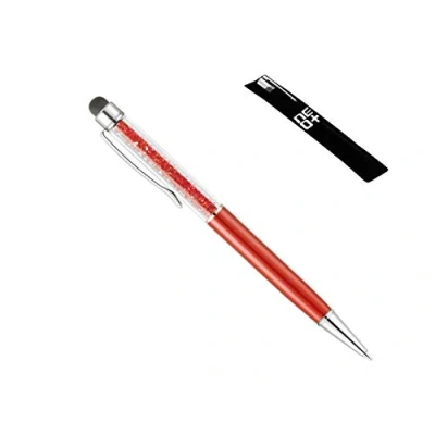 Immagine di Penna a sfera 2 in 1 di qualità con cristalli ed estremità posteriore gommata per touchscreen. ricariche incluse (ROSSA)