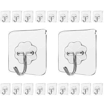 Immagine di LABOTA Ganci Adesivi Cucina, 20PCS Gancio Adesivo Bagno, Appendini Trasparenti con in Acciaio Autoadesivi per Tende Il Bagno a Soffitto