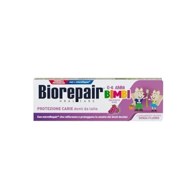 Immagine di Biorepair, Dentifricio Bimbi 0 6 anni, 12 Confezioni da 50 ml, Biorepair per Bambini Senza Fluoro Gusto Uva, Anticarie, Gengive Sane