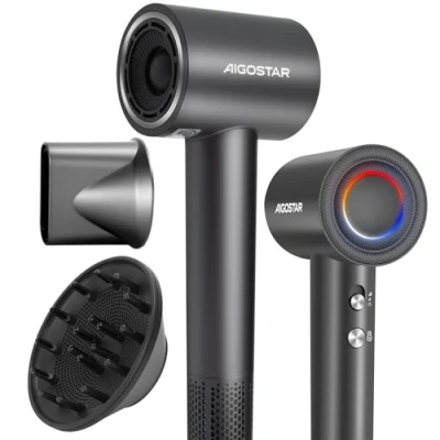 Immagine di Aigostar Phon Capelli Professionale, con Diffusore da 200 Milioni di Ioni Negativi, Motore Brushless 110.000 giri/min per Asciugatura Rapida, Asciugacapelli Ionico Casa, Viaggi e Regalo