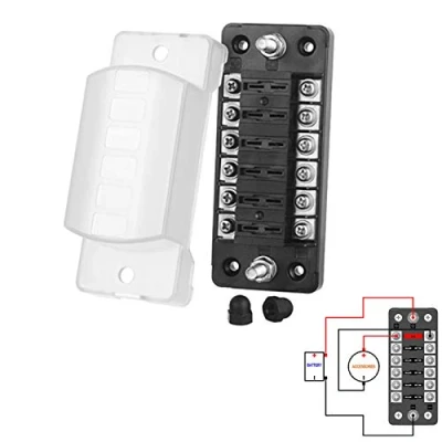 Immagine di Jtron scatola fusibili auto 6 Vie per fusibile ATO/ATC 1 20A portafusibili con connettore a vite M5 DC 32V fusibile(6 polo negativo)