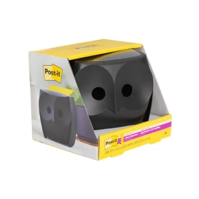 Immagine di Dispenser Per Foglietti Post it Z Notes, Gufo, Nero + Super Sticky 45 Fogli/Blocchetto, 2 Blocchetti/Confezione