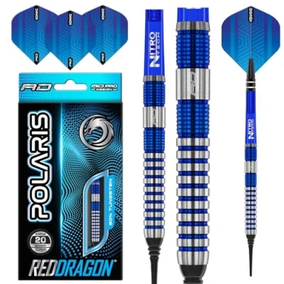 Immagine di RED DRAGON Polaris Softip: set di freccette professionali in tungsteno da 20 grammi con alette e aste nitrotech (steli)