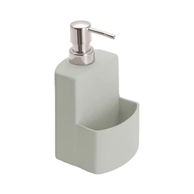 Immagine di WENKO Dispenser di detersivo True Colours Festival, in ceramica alta qualità con superficie soft touch, somparto per la spugna, capacità 380ml, 10x18x10cm, grigio