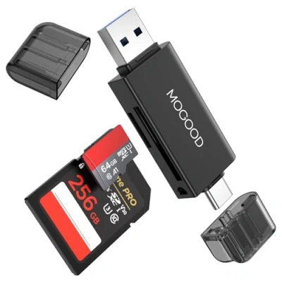 Immagine di MOGOOD lettore di schede SD/Micro SD, USB/USB C a doppio connettore, adattatore da USB 3.0 e memoria SD per Max, MacBook, iMac, Laptop, iPad, supporto SDXC
