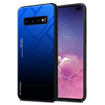 Immagine di Cadorabo Custodia compatibile con Samsung Galaxy S10 PLUS in BLU NERO Coperchio protettivo bicolore silicone TPU e retro vetro temperato