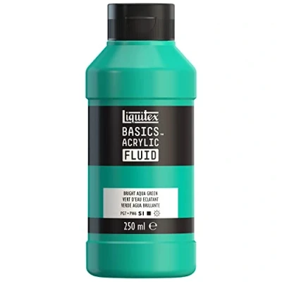 Immagine di LIQUITEX 8870432 Basics Fluid, pitura acrilica di consistenza fluida, asciugatura rapida, resistente alla luce, impermeabile, a base d&#039;acqua, flacone da 250 ml, Verde Acqua Luccicante