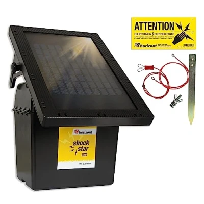 Immagine di horizont recinto elettrico solare 9 V / 12 shockstar S40 con pannello da 5 W per recinzioni di oltre km, cavalli, bovini, pecore, gatti, cani display LED a 3 livelli
