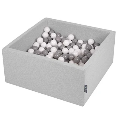 Immagine di KiddyMoon 90X40cm/200 Palline ∅ 7CM Quadrato Piscina di Colorate per Bambini Fabbricato in EU, Grigio Ch:Bianco/Grigio