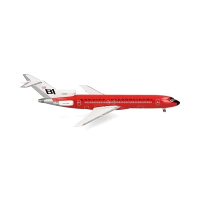 Immagine di herpa Modellino aereo Braniff International Boeing 727 200 Solid Red, miniatura in scala 1:500, da collezione, modello senza supporto, metallo