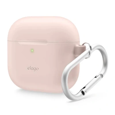 Immagine di elago Custodia in Silicone Compatibile con la AirPods di 4 Moschettone Incluso, Supporta Ricarica Wireless, Protezione Completa (Rosa Sabbia)