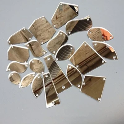Immagine di Cristalli piatti a specchio in acrilico con effetto diamantato, da cucire, foro, per lavorazione fai te, matrimoni, abiti, vestiti, borse, scarpe, decorazioni, accessori Argento