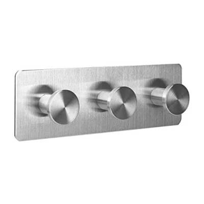 Immagine di Ambrosya® Scaldasalviette autoadesivo esclusivo in acciaio inox Asciugamano Gancio Appendiabiti (Acciaio inossidabile (Spazzolato), 1 x 3)