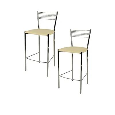 Immagine di t m c s Tommychairs Set 2 sgabelli Alti Modello Elegance per Cucina e Bar, Struttura in Acciaio Cromato Seduta Imbottita Rivestita Pelle Artificiale Colore Sabbia