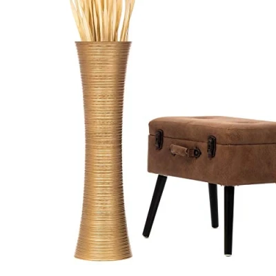 Immagine di Leewadee Grande Vaso Da Terra: Alto Stile Boho In Legno Di Mango Per Rami Pampa, 70 cm, Oro