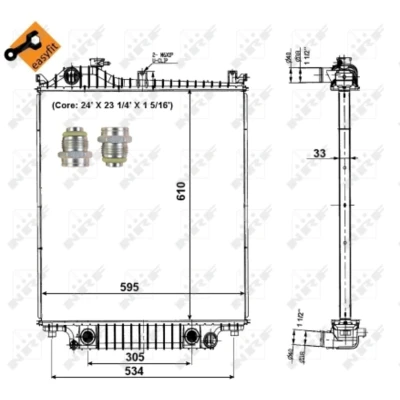 Immagine di NRF EASY FIT 56032 Radiatore motore Alluminio 610 595 33 con adattatore Alette di raffreddamento saldate
