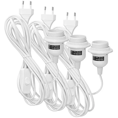 Immagine di kwmobile 3x Portalampada E27 con Interruttore Cavo 3,5m per Lampada Spina Anello Filettato Portalampade a Sospensione Bianco